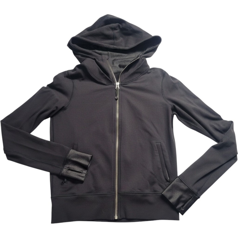 Lululemon Full Zip Hoodie Black Fleece Namaskar Jacket Womens 6 Gym Running - Picture 1 of 13